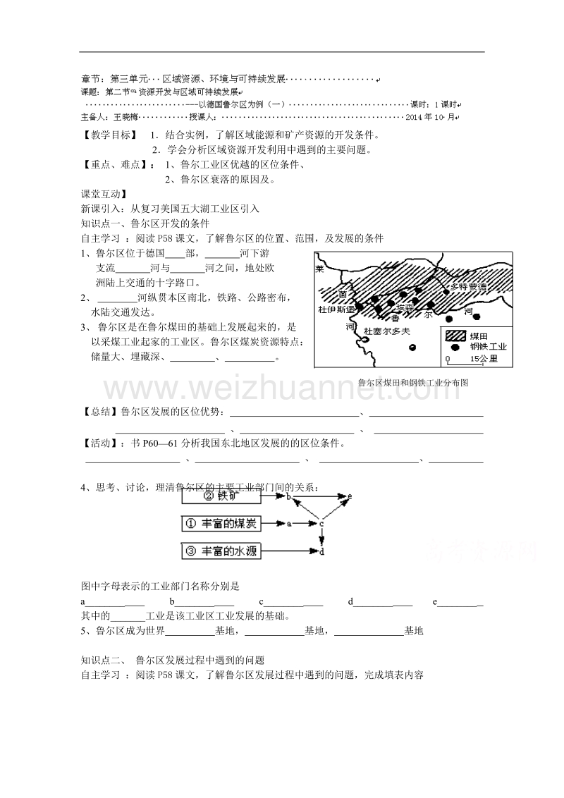 江苏省徐州市王杰中学高中地理鲁教版必修三导学案 《第三单元 第二节 资源开发与区域可持续发展（2）》（无答案）.doc_第1页