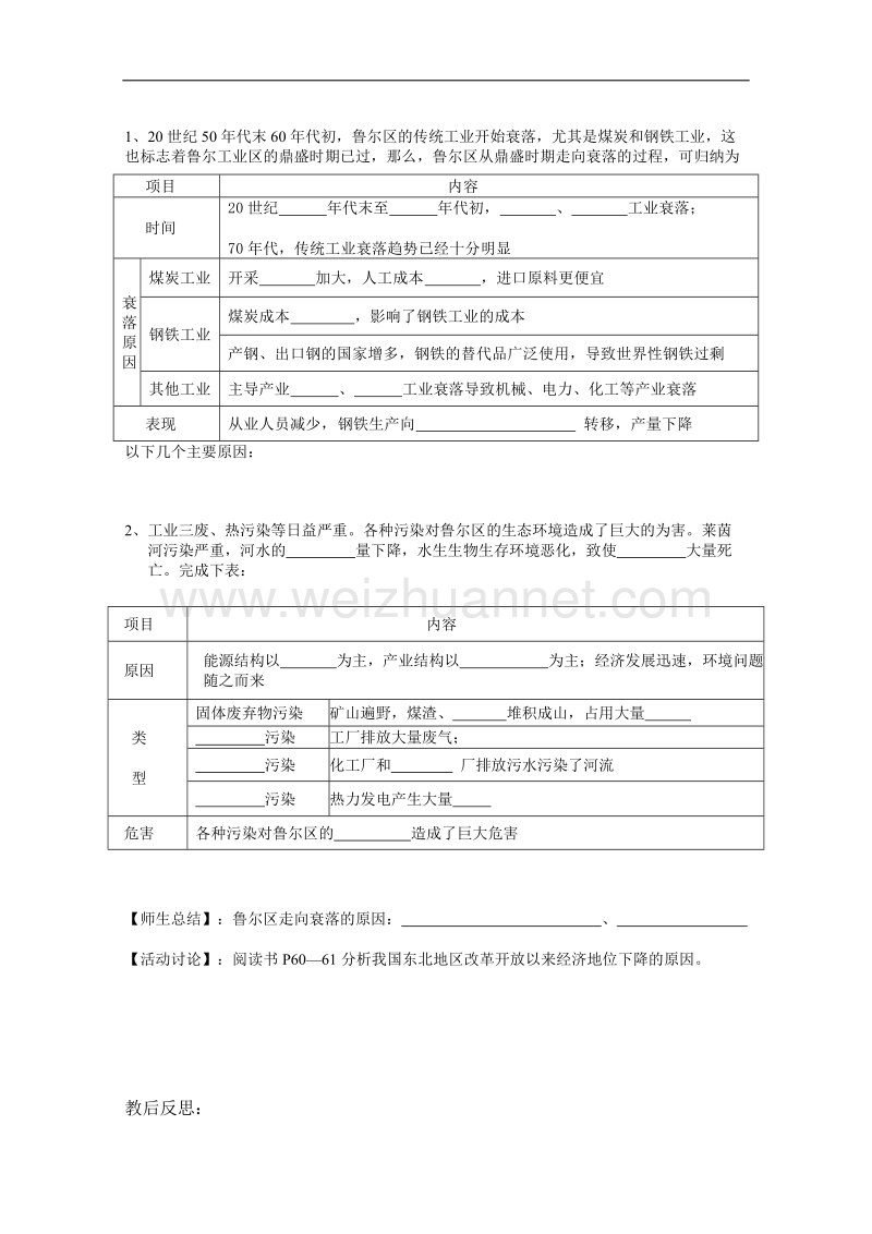 江苏省徐州市王杰中学高中地理鲁教版必修三导学案 《第三单元 第二节 资源开发与区域可持续发展（2）》（无答案）.doc_第2页