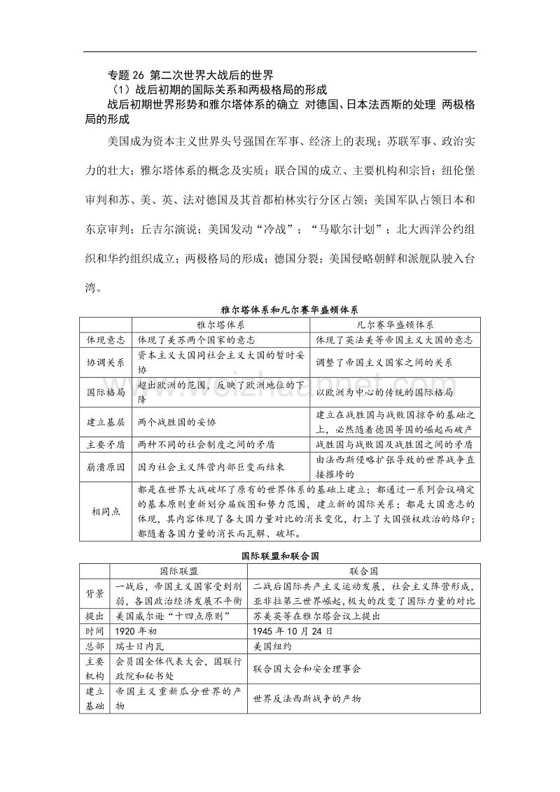 贵州省施秉一中2012高考历史（大纲版）二轮复习学案：专题26 第二次世界大战后的世界.doc_第1页