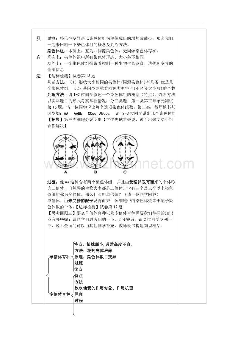 江苏省徐州市睢宁县菁华高级中学（苏教版生物必修2 ）“四步教学法”教案：第三章 第三节 染色体变异及应用 复习课.doc_第3页