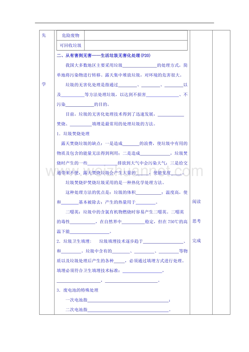 江苏省徐州市王杰中学苏教版高中化学选修一导学案：化学与生活 专题一 第三单元 生活垃圾的分类处理 课时1.doc_第2页