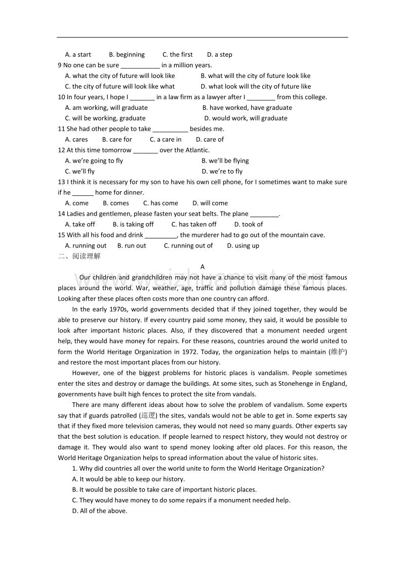 天津市第一中学2015-2016学年高一下学期英语讲义10-外研版必修4 module1 life in the future   word版含答案.doc_第3页