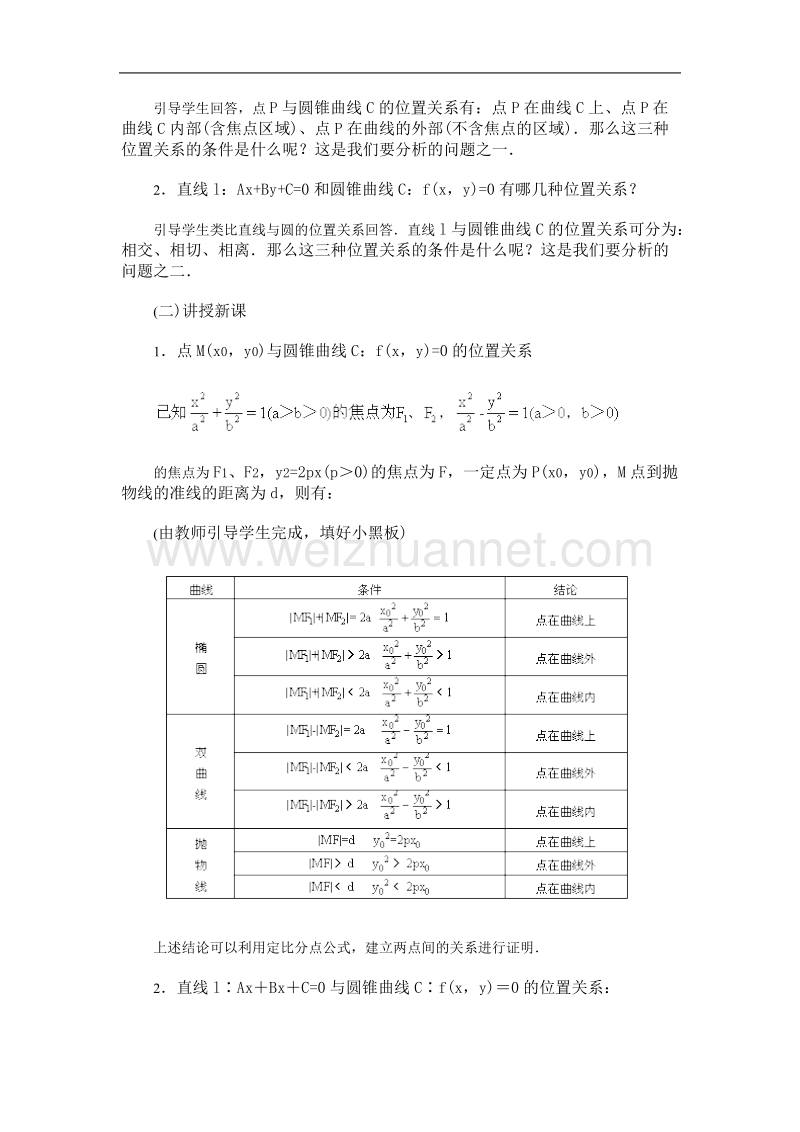 高中数学旧人教版教时教案（广西专用）：点、直线与圆锥曲线的位置关系.doc_第2页