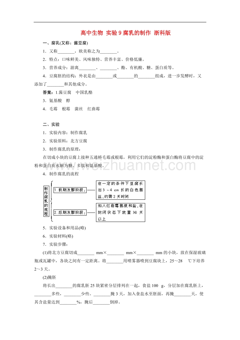 生物：3.9《实验九 腐乳的制作》学案3（浙科版选修1）.doc_第1页