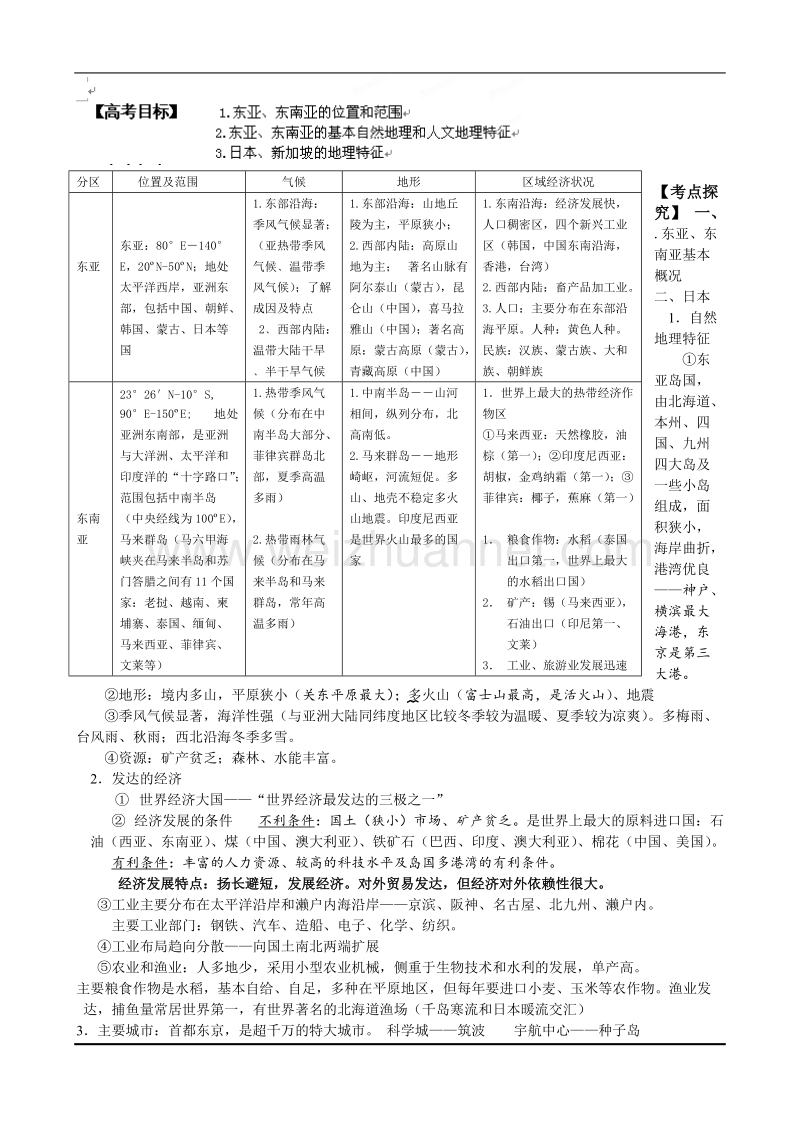 山东省聊城四中高三地理复习教学案79 东亚、东南亚.doc_第1页