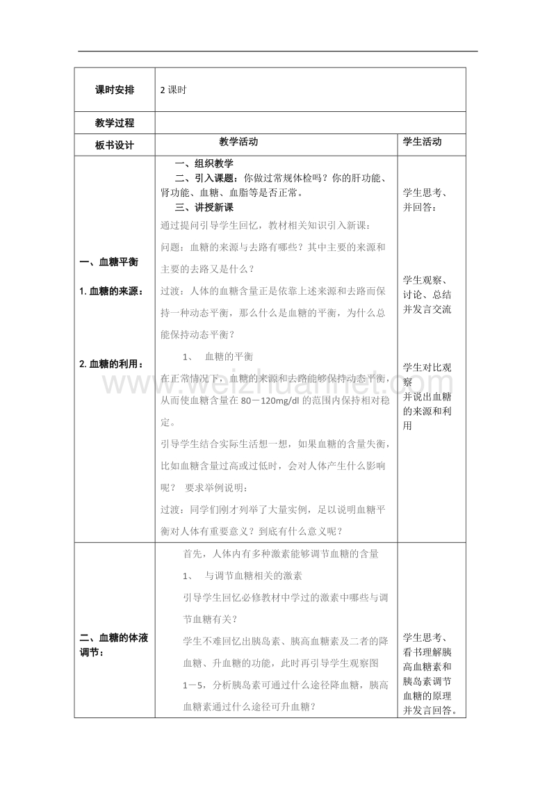 生物必修ⅲ中图版1.2.2血糖调节 精品教案.doc_第2页