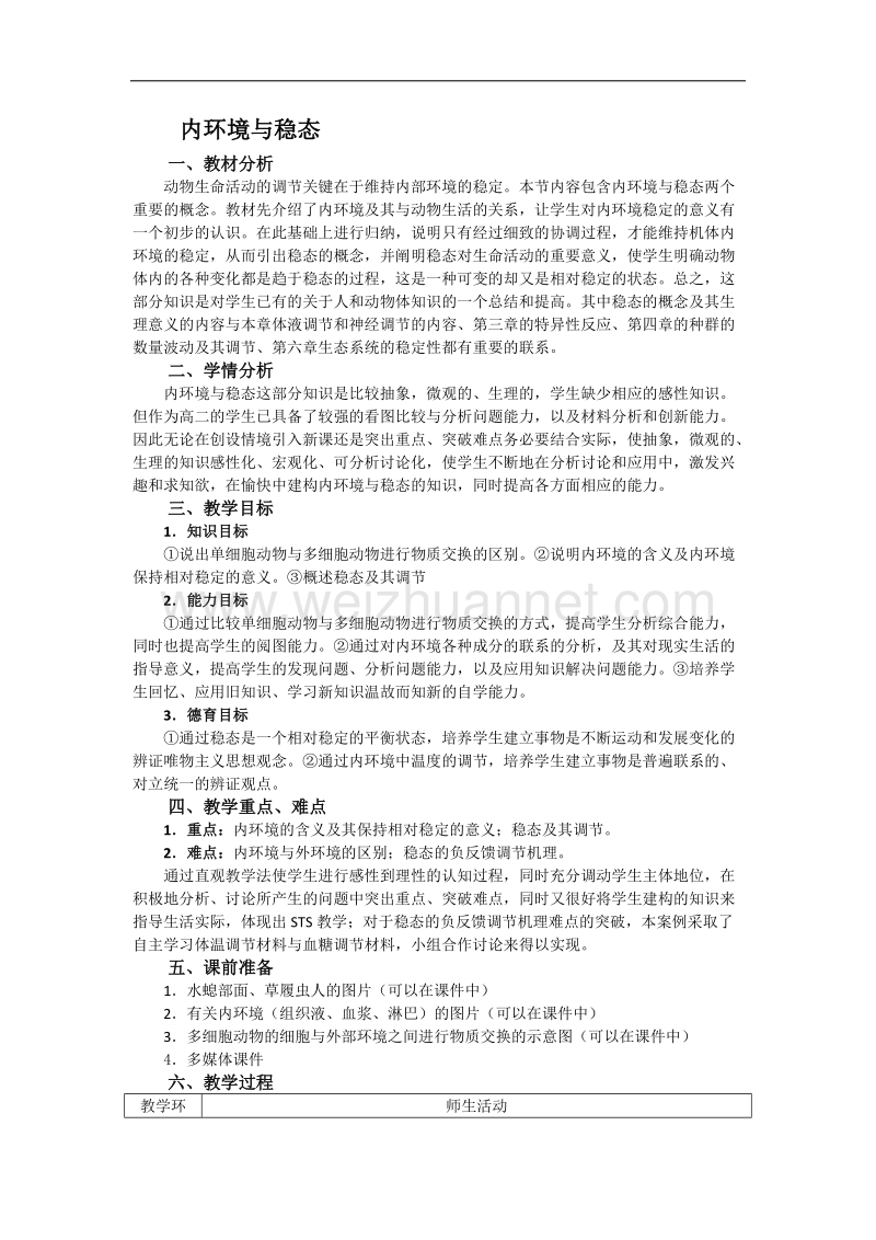 浙江省义乌三中高一生物教案 内环境与稳态（浙科版必修一）.doc_第1页