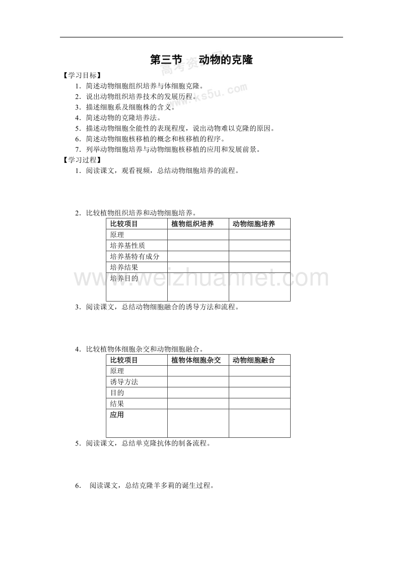 生物：2.3《动物的克隆》学案导学（浙科版选修3）.doc_第1页