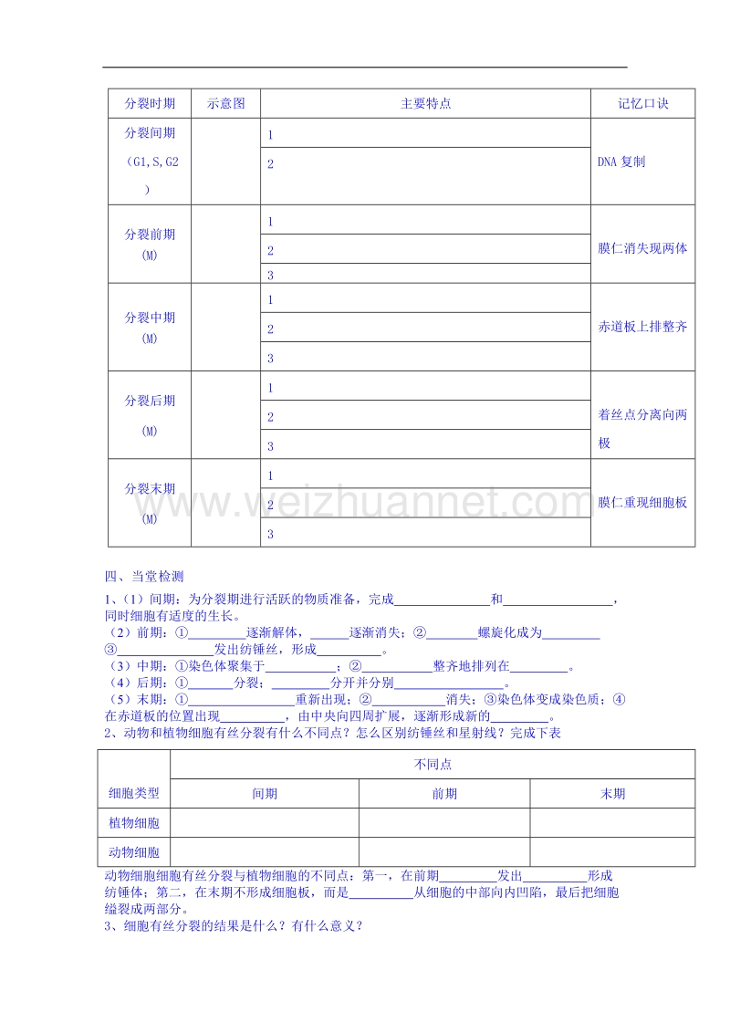 海南省海口市第十四中学高一生物（苏教版）上册导学案：第六章第1节 细胞的增殖（一）.doc_第2页