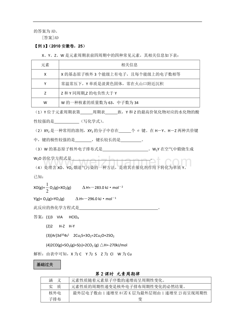 贵州省天赋中学2011届高三化学一轮复习精品学案第7讲 元素周期表、元素周期律.doc_第3页