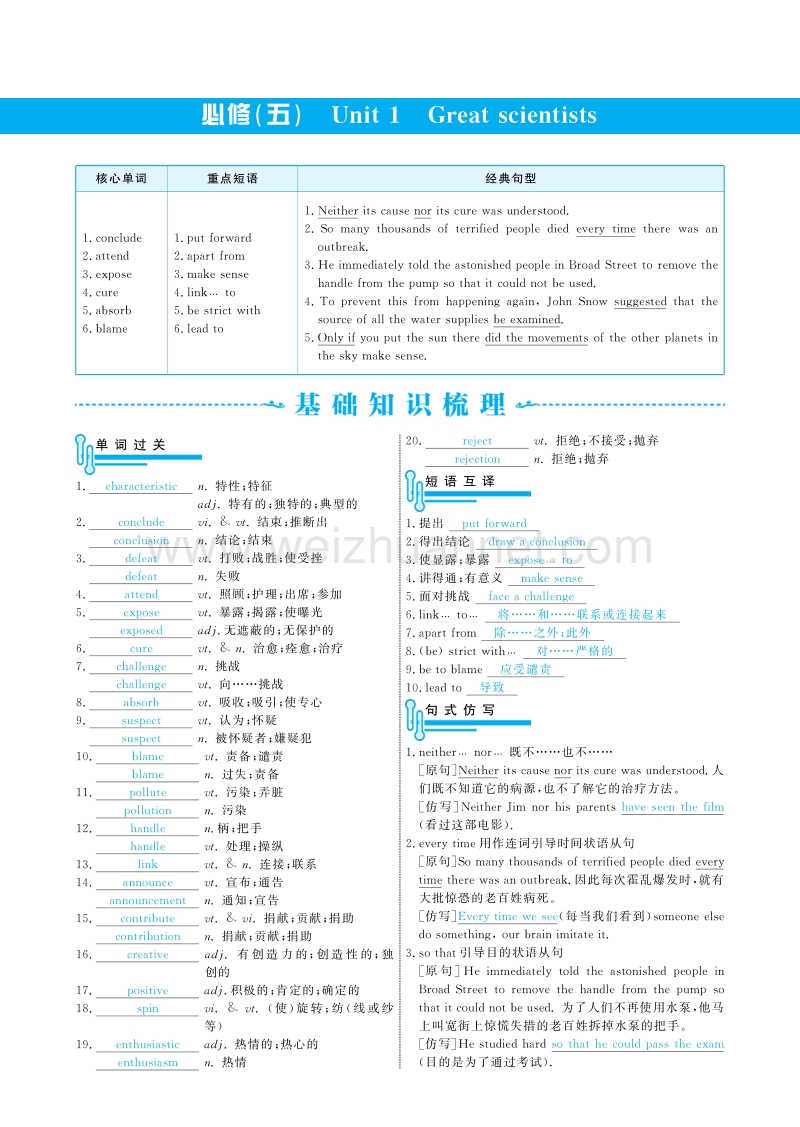 2014-2015学年高中英语【精品】同步导学案：unit1 great scientists（人教新课标必修5）全单元pdf版.pdf_第1页