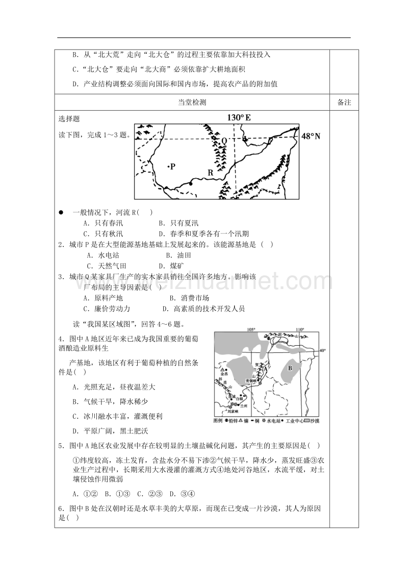 陕西省澄城县寺前中学高二上学期地理学案：《中国东北地区的可持续发展》第一课时 （中图版必修3）.doc_第3页