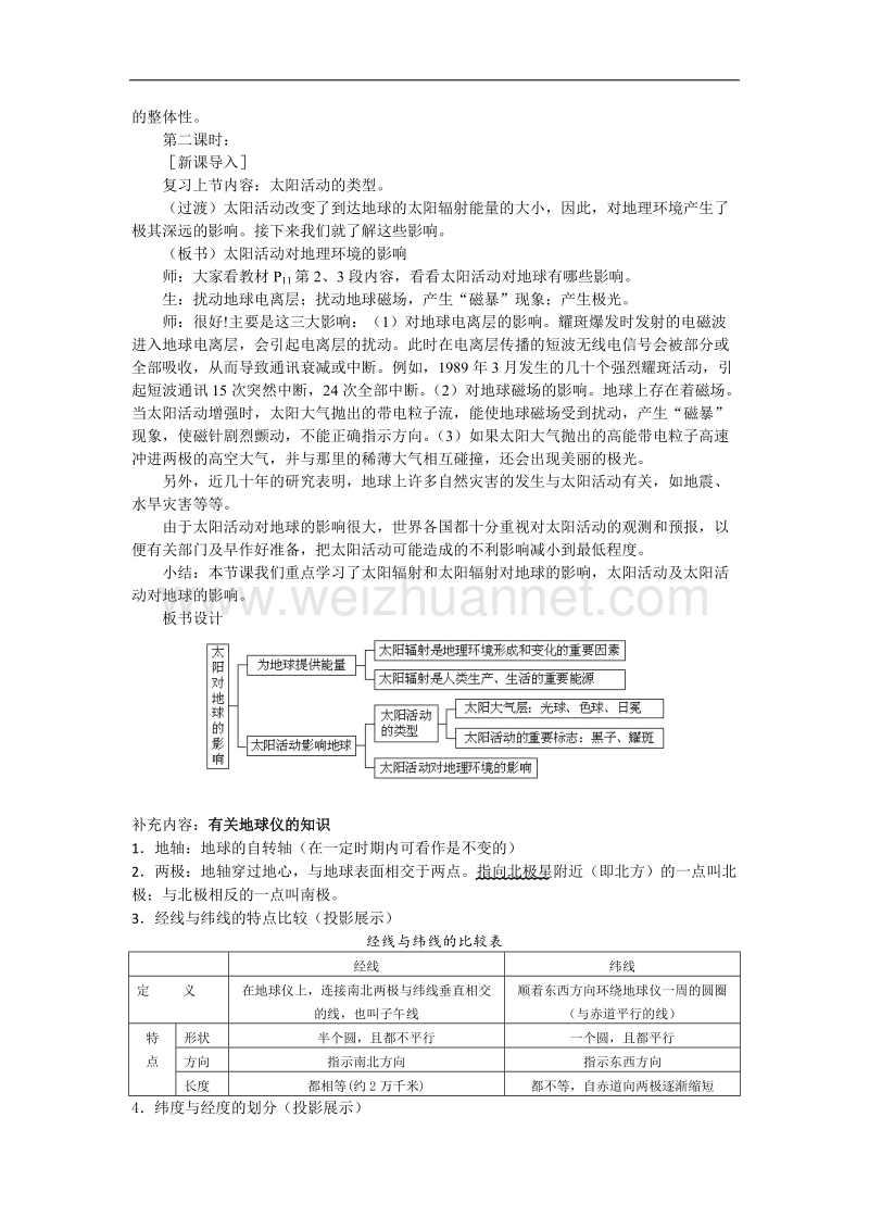 贵州省惠水民族中学高中地理人教版必修一教案：《第一章 第二节 太阳对地球的影响》 .doc_第3页