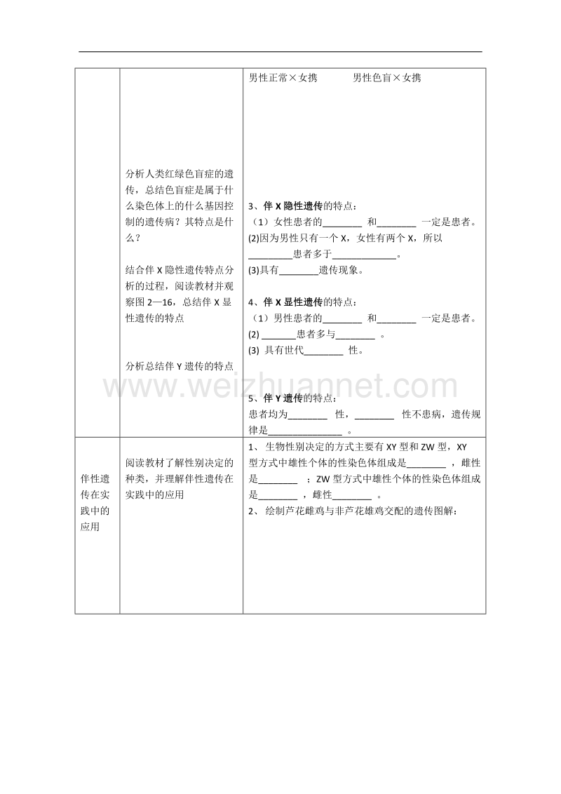 生物：8.2《伴性遗传》学案（2）（沪科版第三册）.doc_第2页