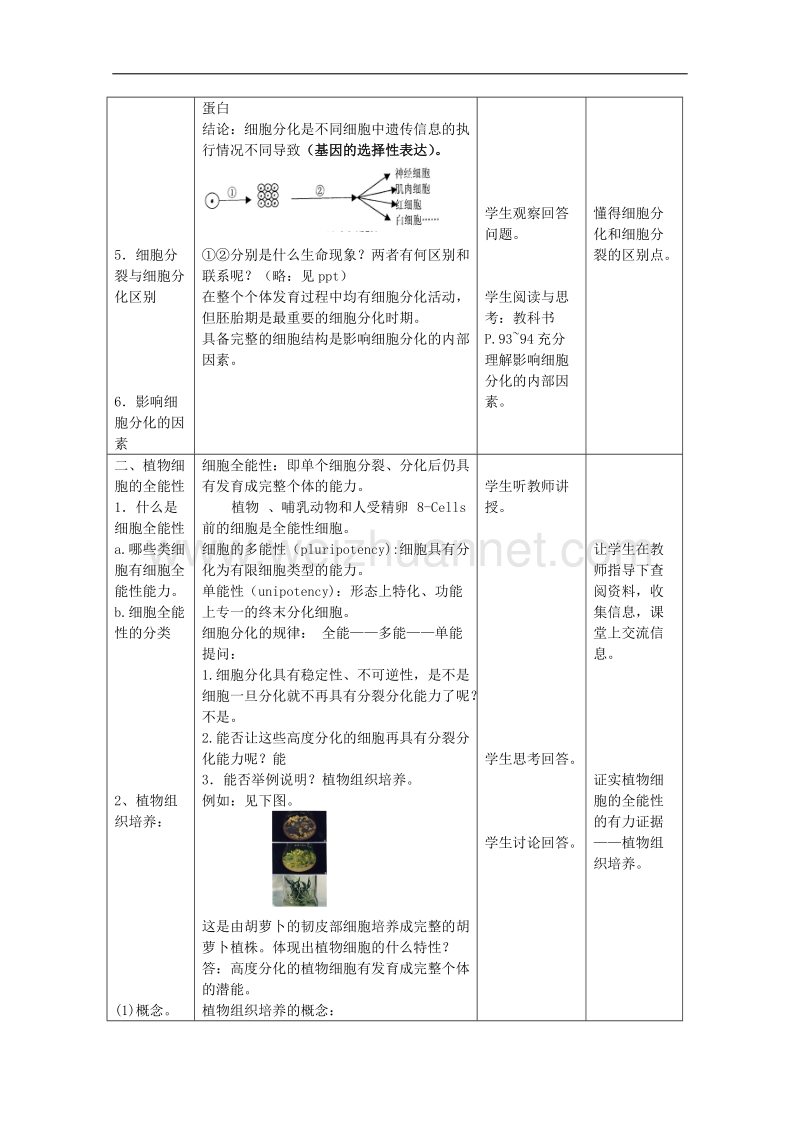 生物：7.4《细胞分化和植物细胞的全能性》教案（2）（沪科版第二册）.doc_第3页