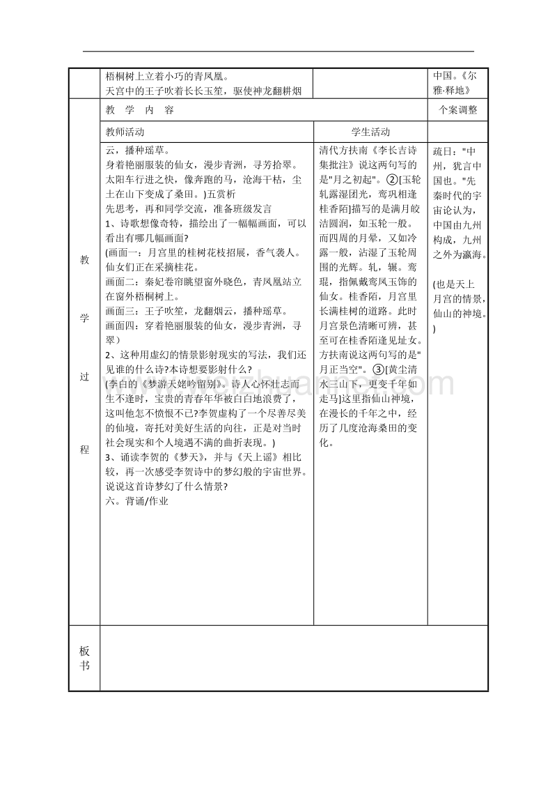 江苏省新沂市第二中学高中语文苏教版《唐诗宋词选读》教案：梦天 李贺 word版含答案.doc_第2页