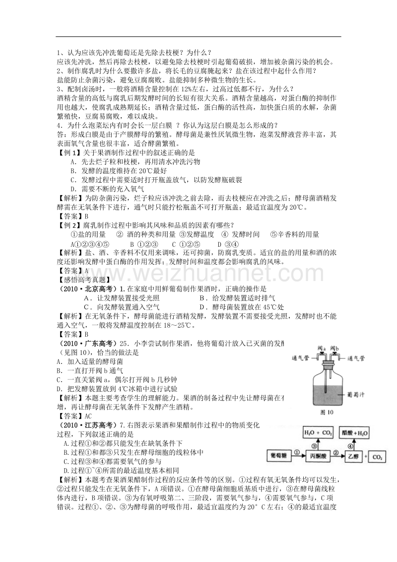 新课标高考生物第一轮复习精品学案：传统发酵技术的应用.doc_第2页