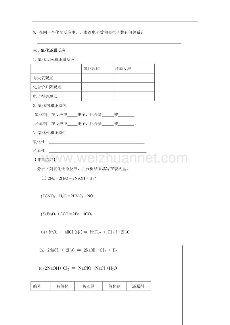 江苏省宜兴中学高一化学教研组苏教版必修一学案 2-1氧化还原反应.doc_第2页