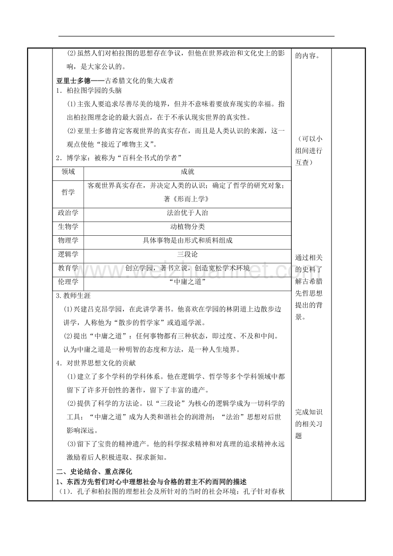 江苏省新沂市第二中学人民版高中历史选修四教案：2.2东西方的先哲 柏拉图和亚里士多德 word版含答案.doc_第2页