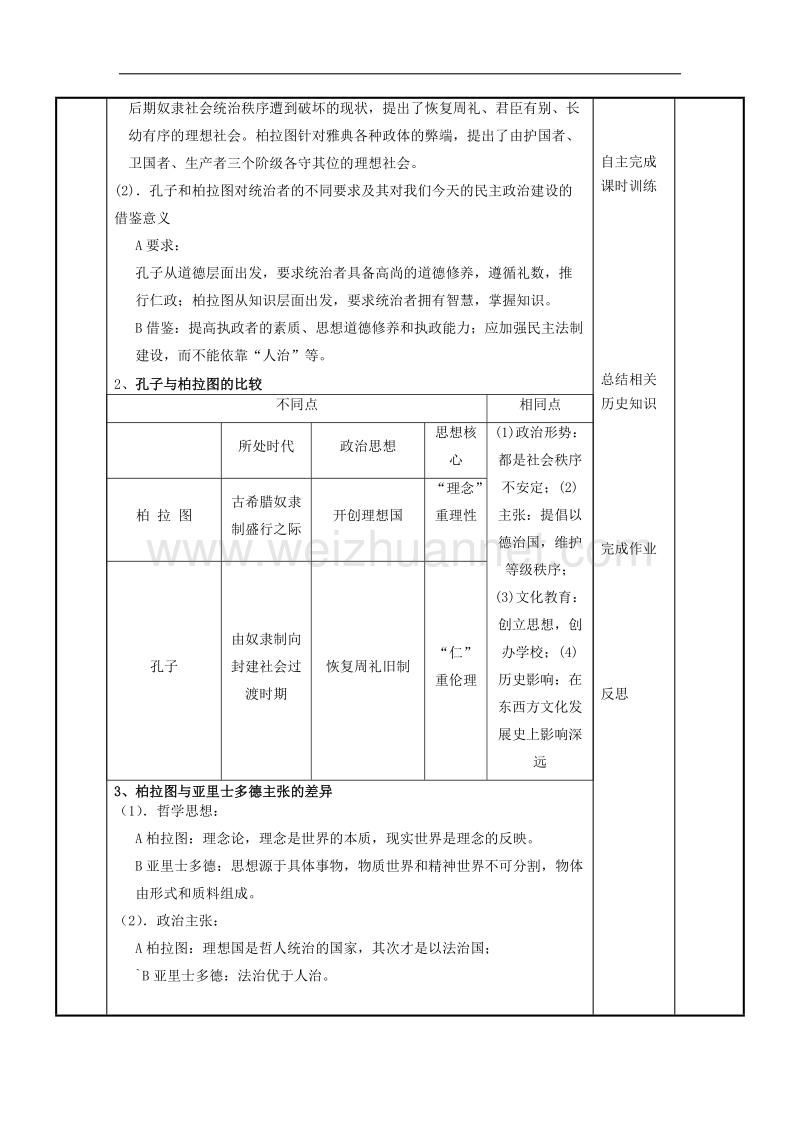 江苏省新沂市第二中学人民版高中历史选修四教案：2.2东西方的先哲 柏拉图和亚里士多德 word版含答案.doc_第3页