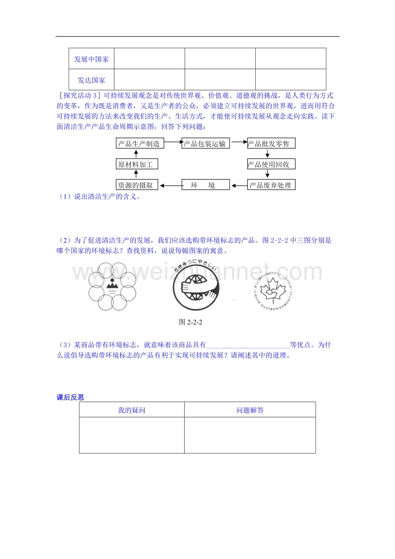 江苏省徐州市睢宁县宁海外国语学校鲁教版地理学案 必修三 2.2可持续发展的基本内涵.doc_第2页