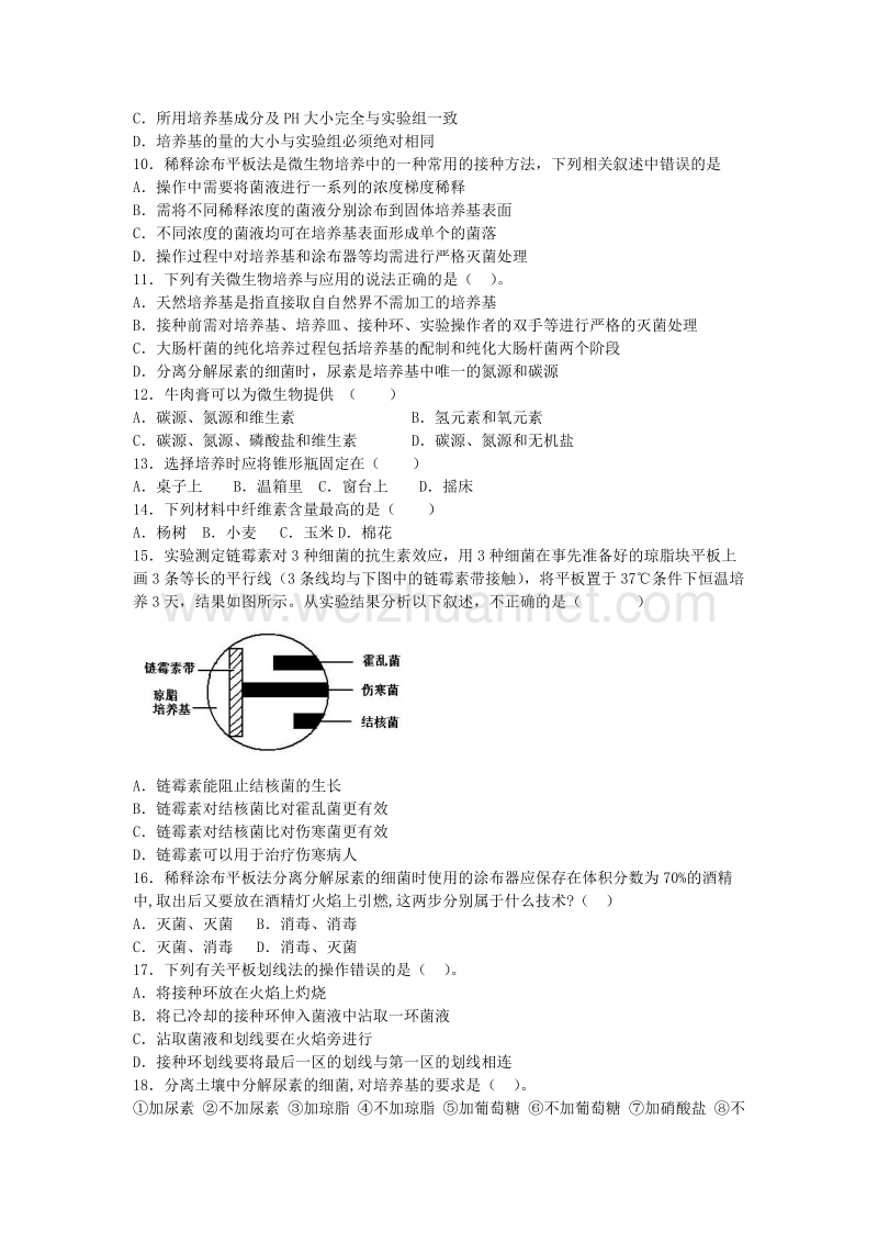 高中生物专题《微生物的培养与应用》单元综合练习(含)选修讲义.doc_第2页