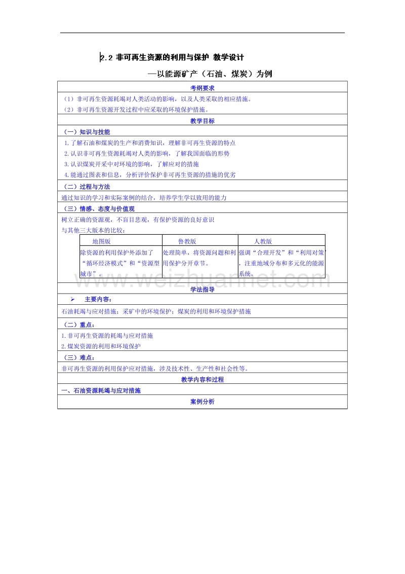 湖南省邵阳市隆回县万和实验学校高中地理湘教版教案 选修六 2.2 非可再生资源的利用与保护.doc_第1页