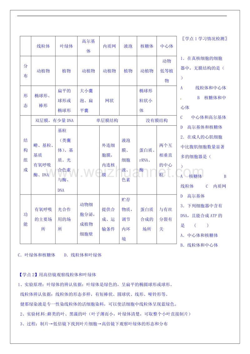 河南省确山县第二高级中学高中生物人教版必修1第3章第2节《细胞器——系统内的分工合作》教案.doc_第3页