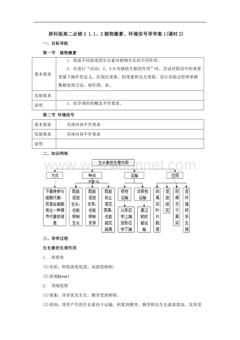 浙科版高二必修3 1.1、2植物激素、环境信号导学案1(课时2).doc_第1页