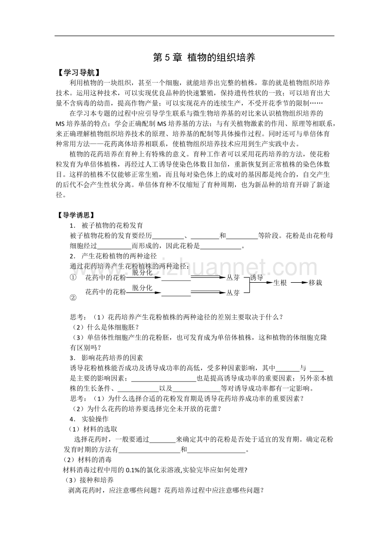 生物：第5章《植物的组织培养》学案（1）（中图版选修1）.doc_第1页