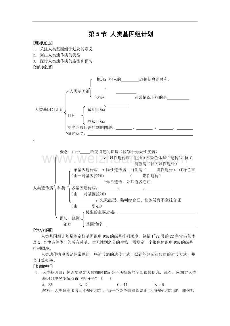 生物：3.2.5《人类基因组计划》学案（中图版必修2）.doc_第1页