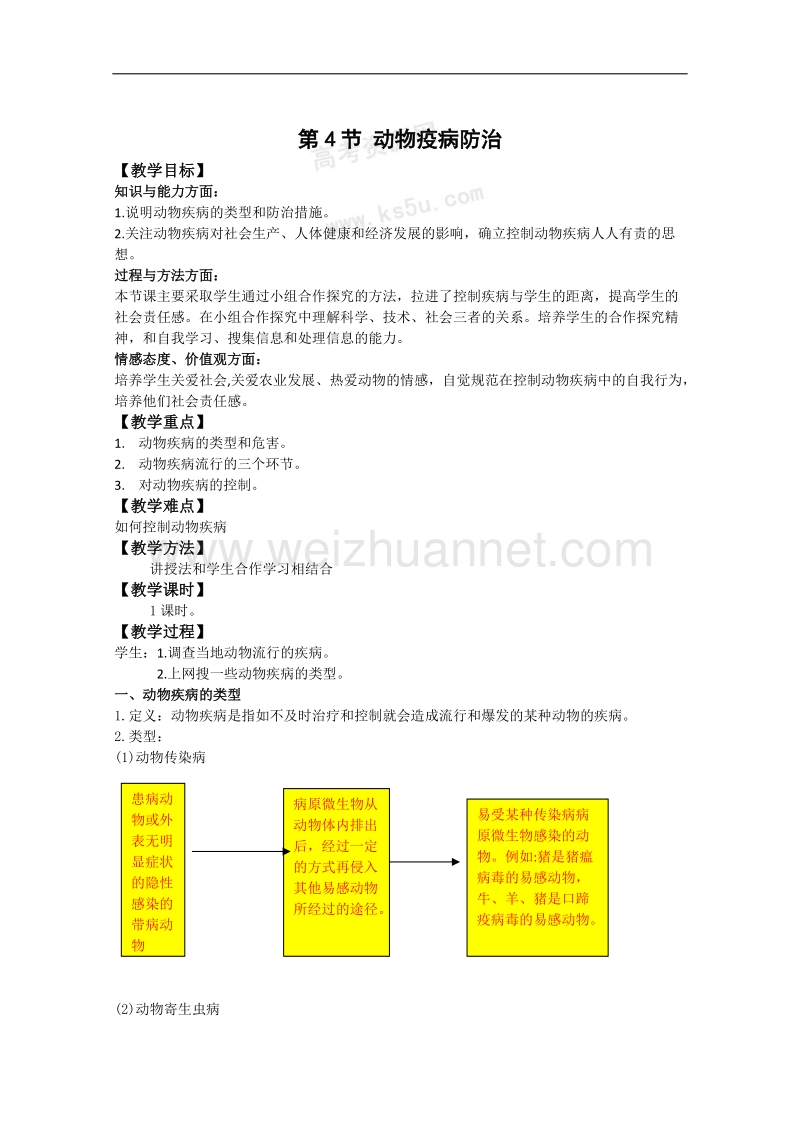 生物：1.1.4《动物疫病防治》教案（1）（中图版选修2）.doc_第1页