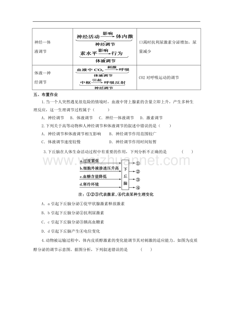 浙科版高二必修3 2.3高等动物分泌系统与体液调节导学案1(课时3).doc_第3页