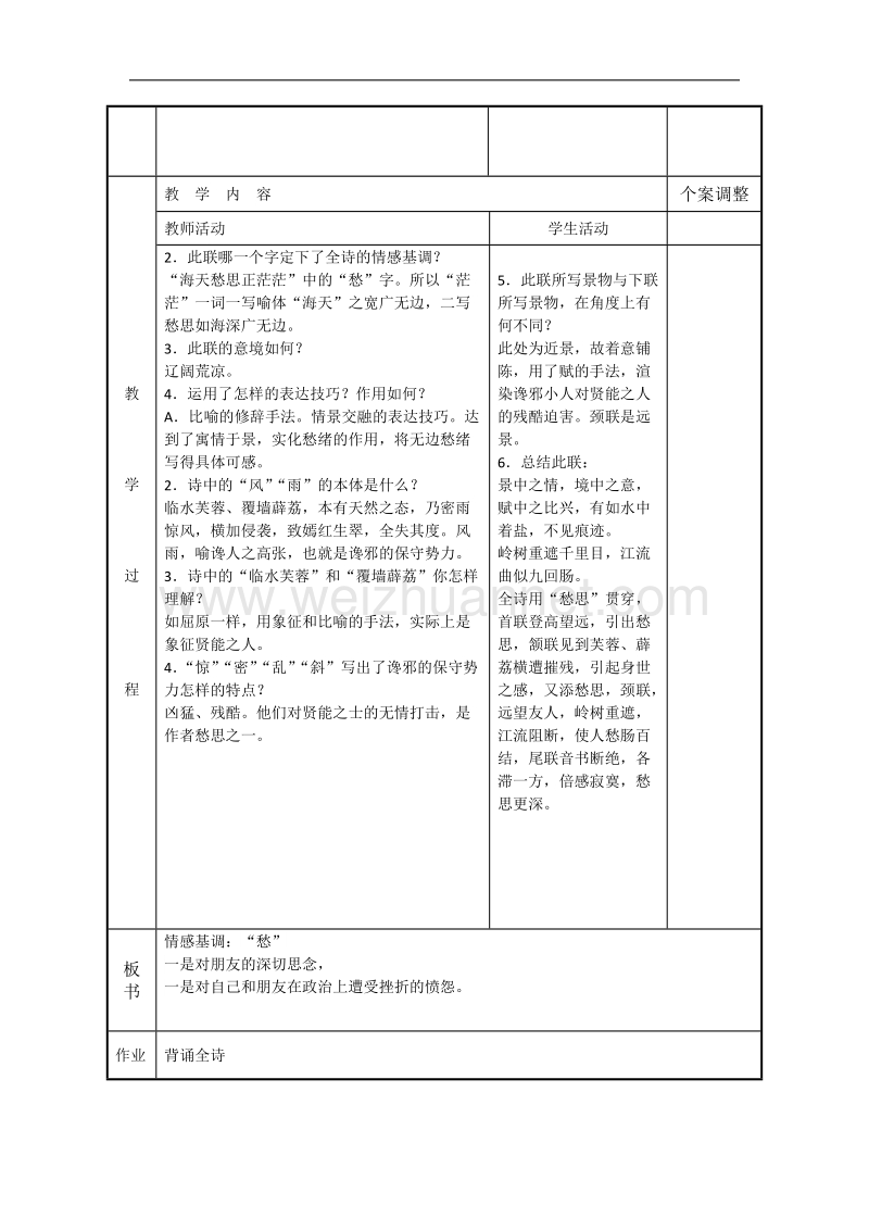 江苏省新沂市第二中学高中语文苏教版《唐诗宋词选读》教案：专题五 登柳州城楼寄漳、汀、 封、连四州 word版含答案.doc_第2页