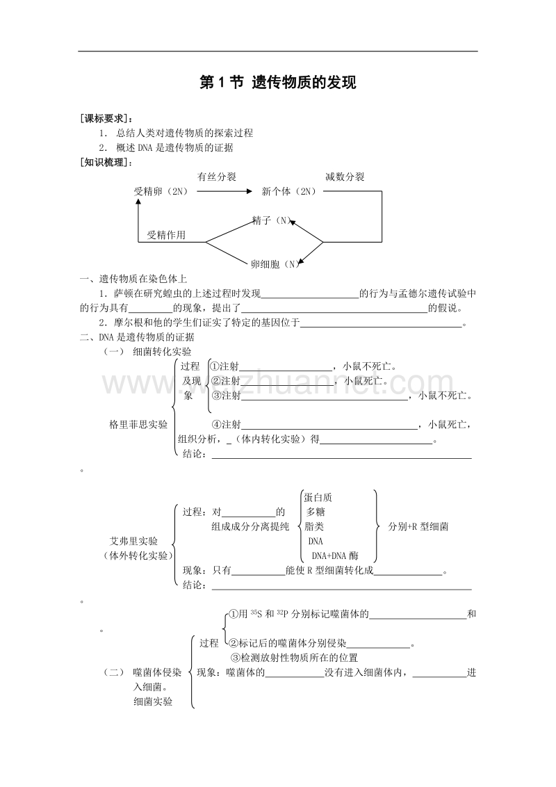 生物：3.1.1《遗传物质的发现》学案（中图版必修2）.doc_第1页