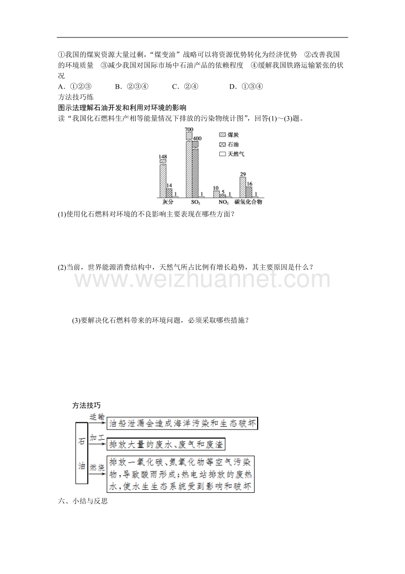 黑龙江省漠河高级中学高二地理人教版选修六导学案：2.2非可再生资源的利用和保护——以能源矿产（石油、煤炭）为例 .doc_第3页