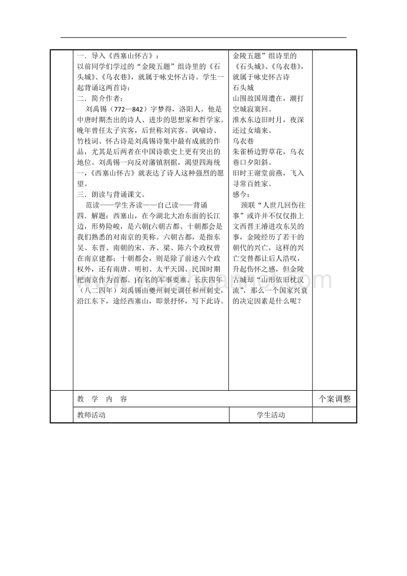 江苏省新沂市第二中学高中语文苏教版《唐诗宋词选读》教案：专题五 西塞山怀古 word版含答案.doc_第2页