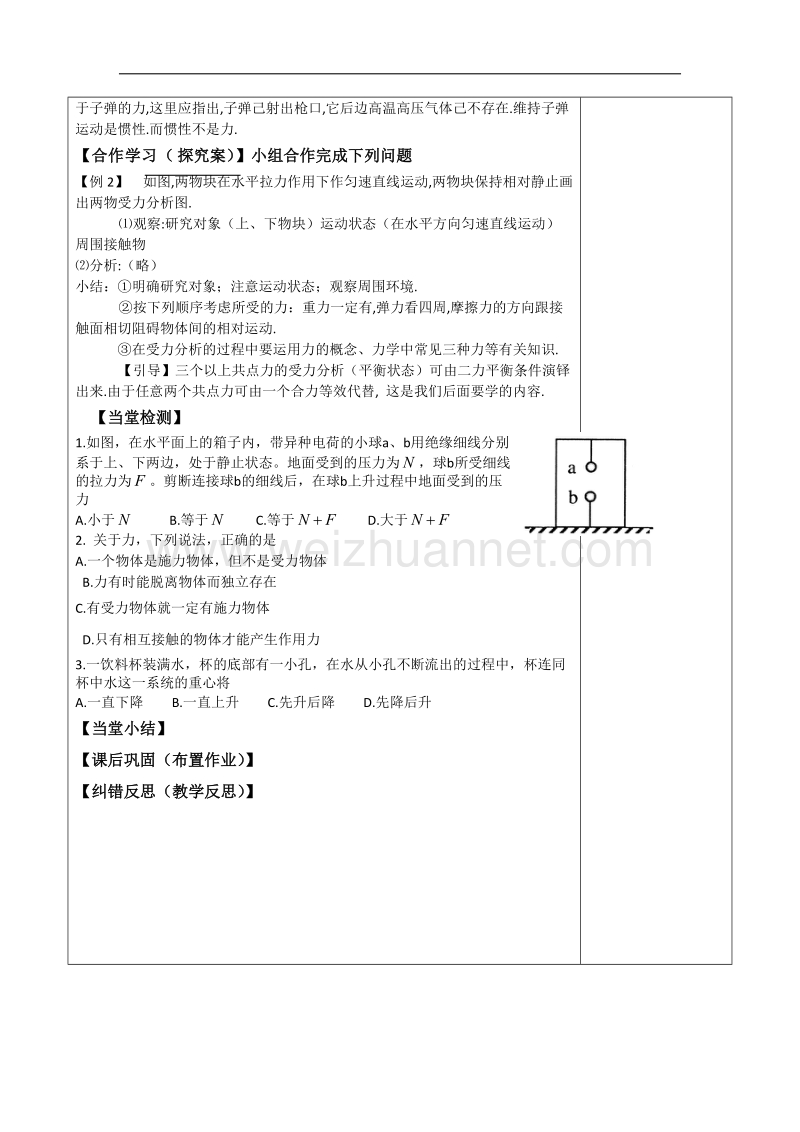 陕西省延长县中学高一物理沪科版必修1导学案：分析物体的受力1 .doc_第2页