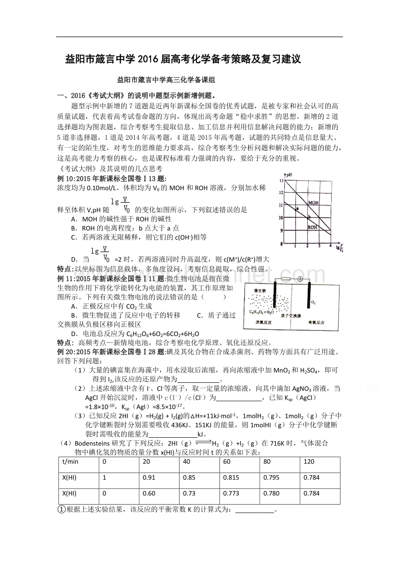 湖南省益阳市箴言中学2016届高考化学备考策略及复习建议（2016年4月）.doc_第1页