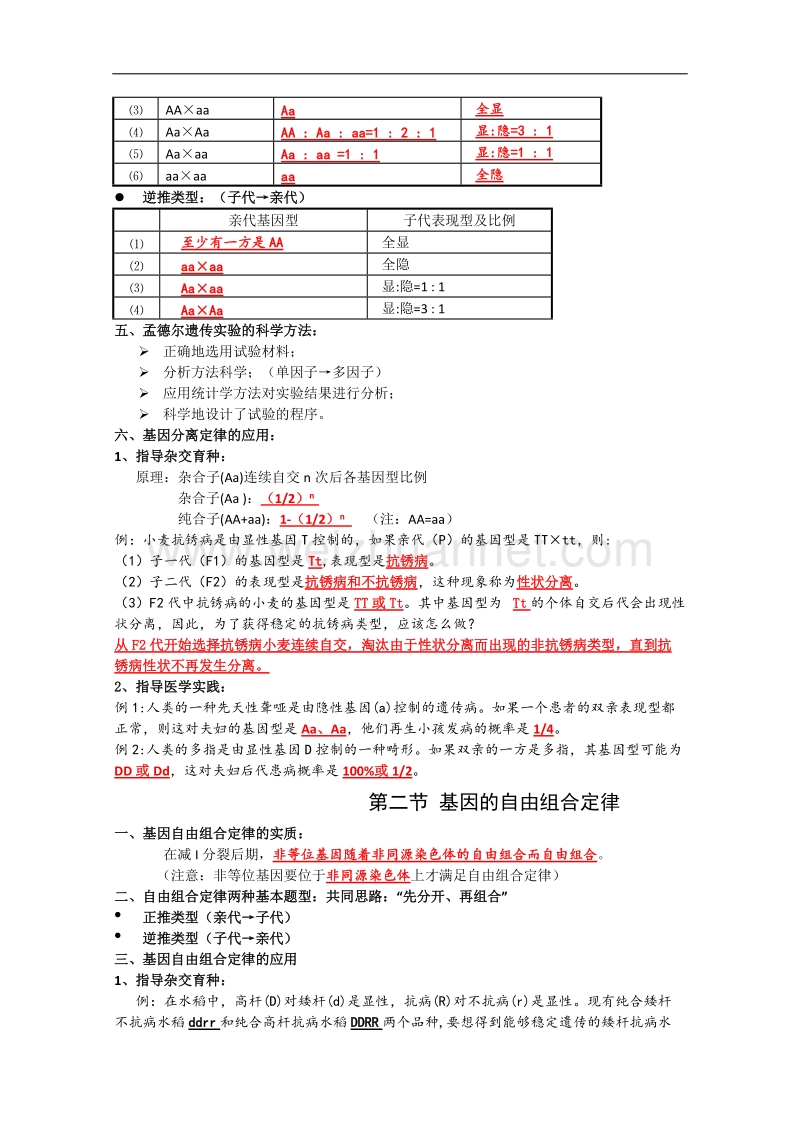 苏教版生物必修2复习提纲：第三章《遗传和染色体》.doc_第2页