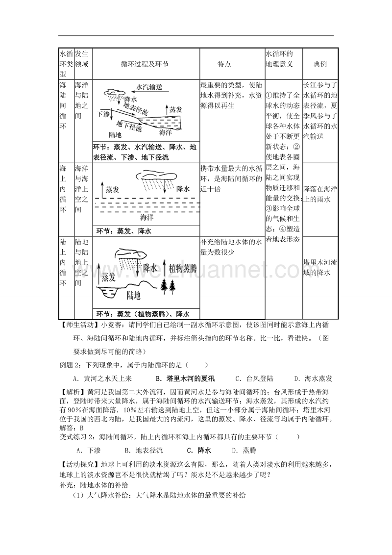 云南省陇川县第一中学高一地理鲁教版必修1教学设计：2.3水圈和水循环.doc_第3页