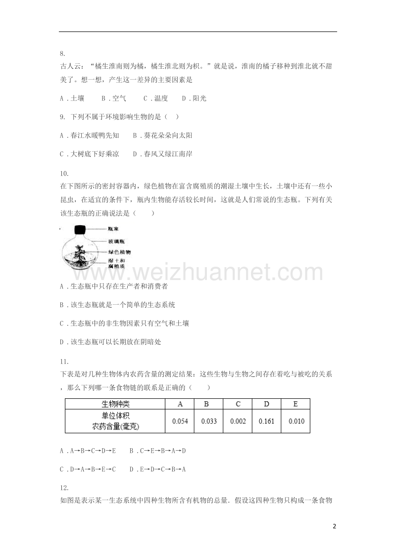 七年级生物上册 第一单元生物和生物圈单元综合测试（无答案）（新版）新人教版.doc_第2页