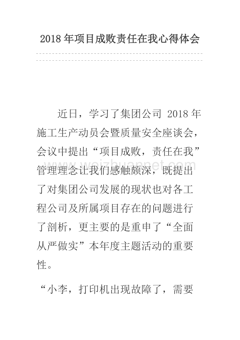 2018年项目成败责任在我心得体会.docx_第1页