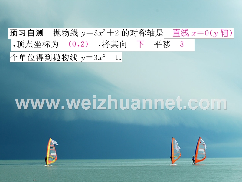 2018春九年级数学下册 第26章 二次函数 26.2.2 二次函数y=ax2+bx+c的图象与性质（第1课时）二次函数y=ax2+k的图象与性质作业课件 （新版）华东师大版.ppt_第3页