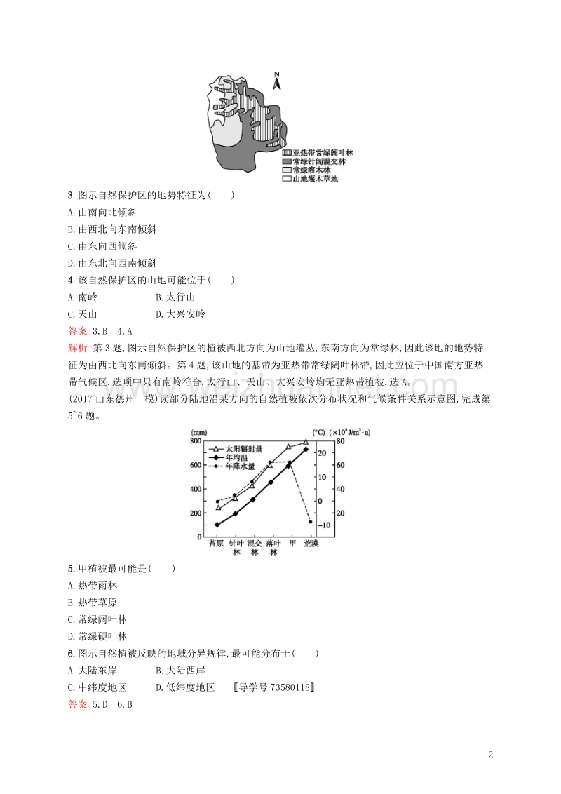 （福建专用）2019届高考地理一轮复习 第六章 自然地理环境的整体性与差异性 课时规范练15 自然地理环境的差异性 新人教版.doc_第2页