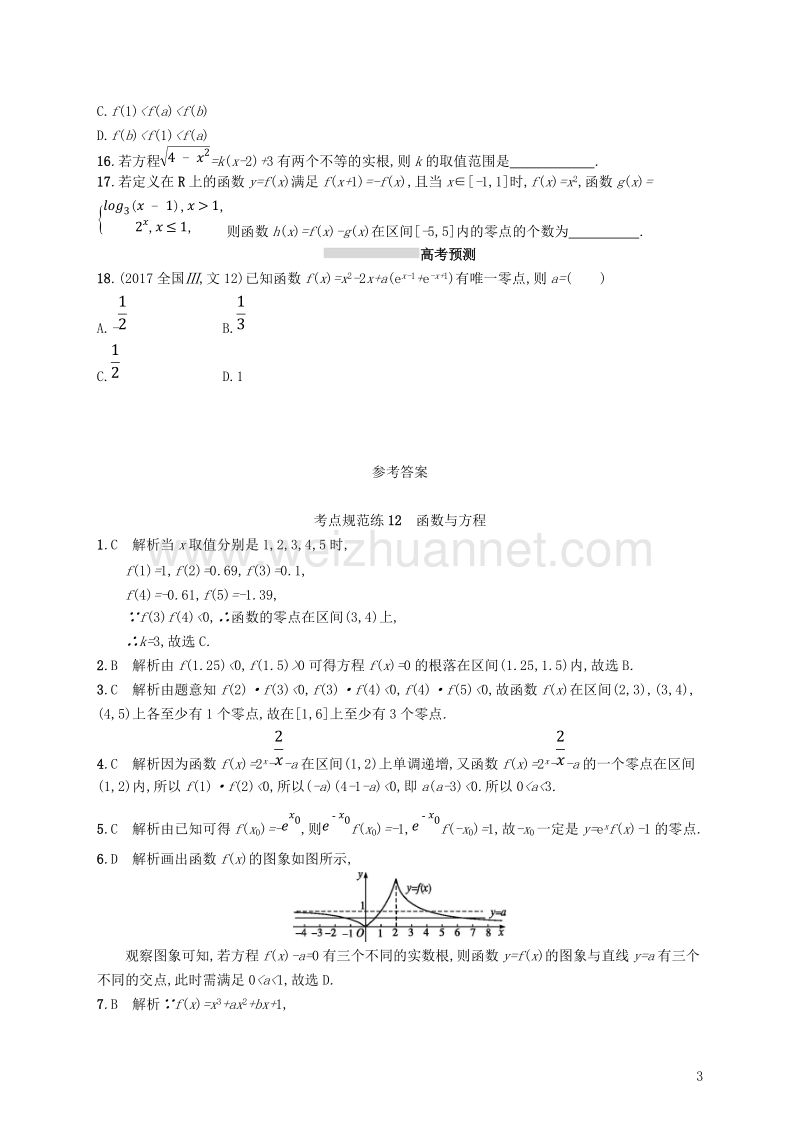 2019届高考数学一轮复习 第二章 函数 考点规范练12 函数与方程 文 新人教b版.doc_第3页