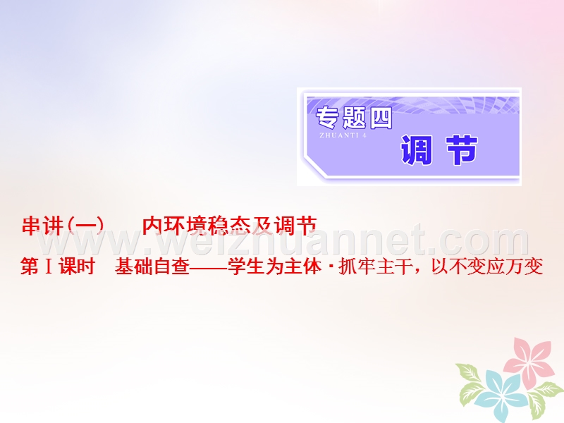 （全国通用）2018年高考生物二轮复习 专题四 调节 串讲一 内环境稳态及调节 第1课时 基础自查课件.ppt_第1页