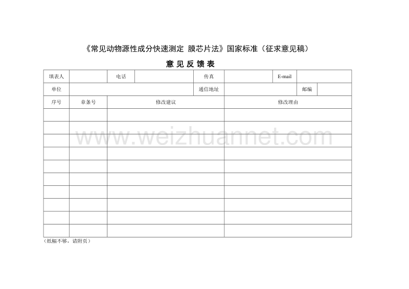 常见动物源性成分快速测定膜芯片法国家标准意见反馈表.doc_第1页