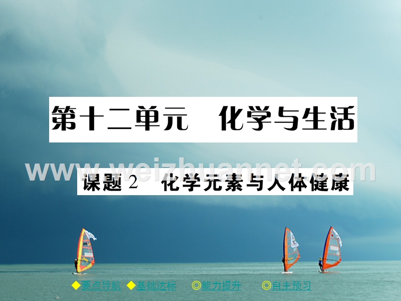 2018春九年级化学下册 第12单元 化学与生活 课题2 化学元素与人体健康习题课件 （新版）新人教版.ppt_第1页