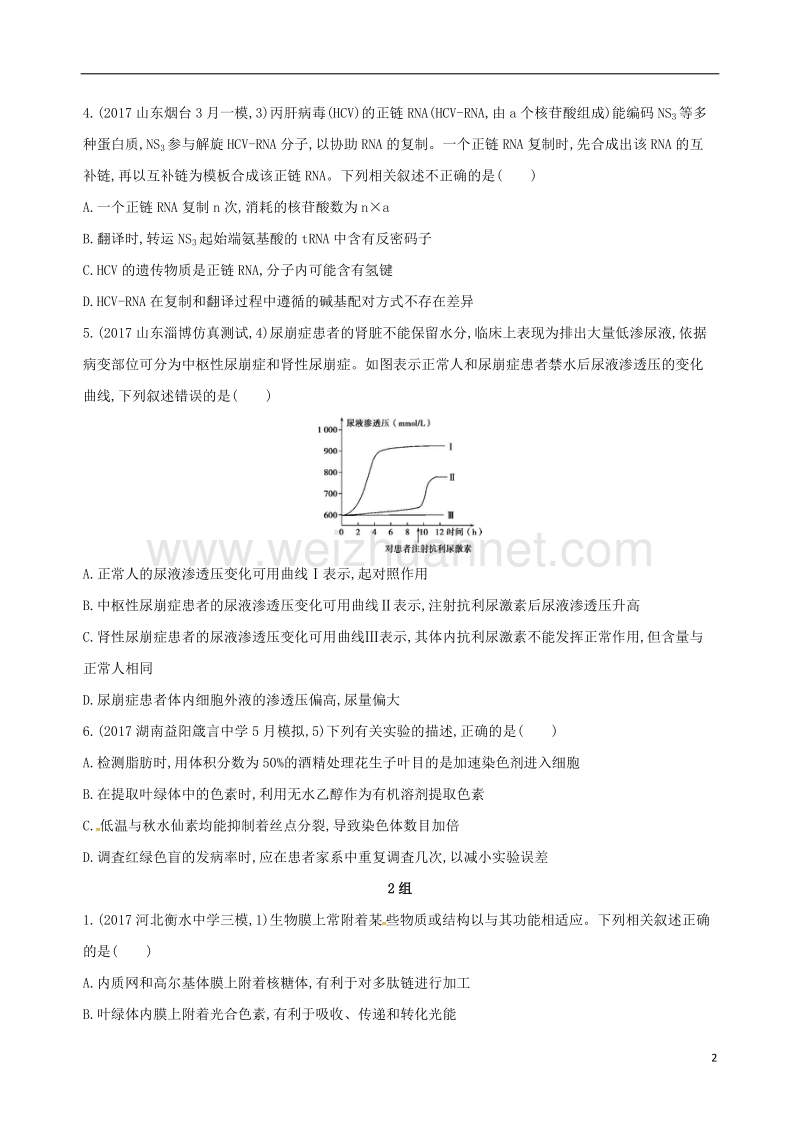 2018届高考生物二轮复习 冲刺提分作业本 一 必修选择题20分钟3组练8.doc_第2页